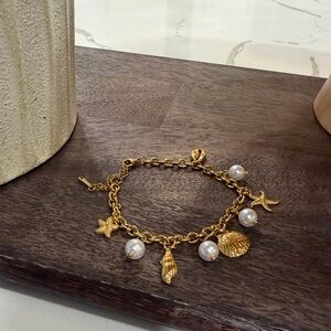 Gold Charm Bracelet with Pearls